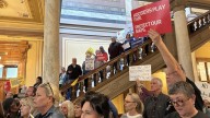 Protesters speak out against redistricting talks as Vance returns to Indiana