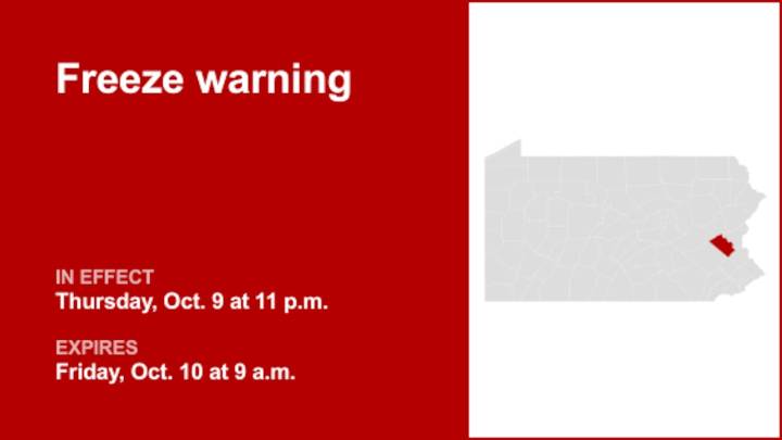 Lehigh County placed under a freeze warning until Friday morning