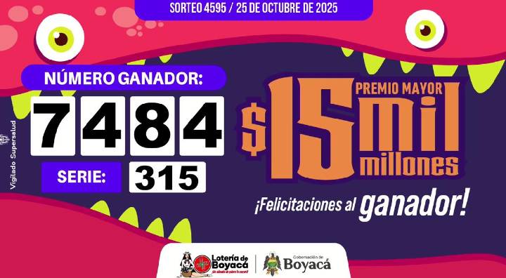 Último resultado Lotería de Boyacá del sábado 25 de octubre: qué número cayó en el sorteo 4595