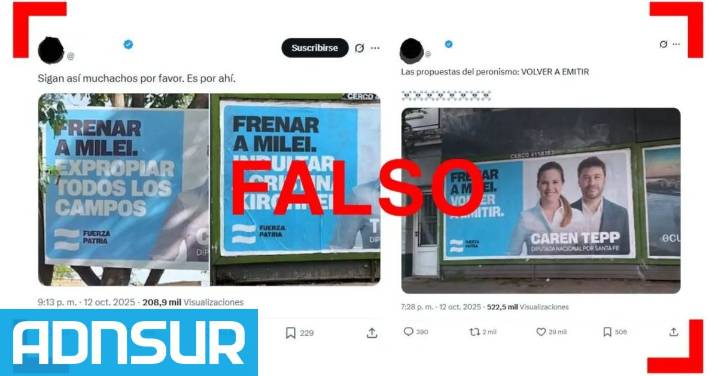 19:54 Son falsas estas fotos de carteles de la candidata santafesina de Fuerza Patria: los textos fueron editados