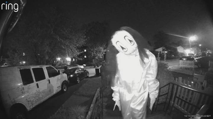 ‘Open the door!’ Trio in Halloween masks caught on doorbell camera trying to break into home