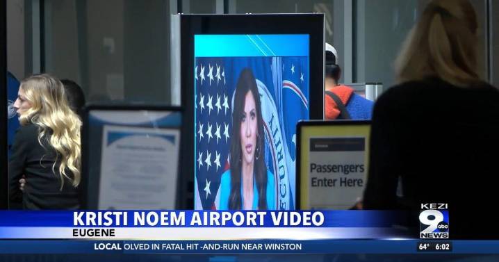 Eugene Airport TSA security check point video features Kristi Noem blaming Democrats for government shutdown