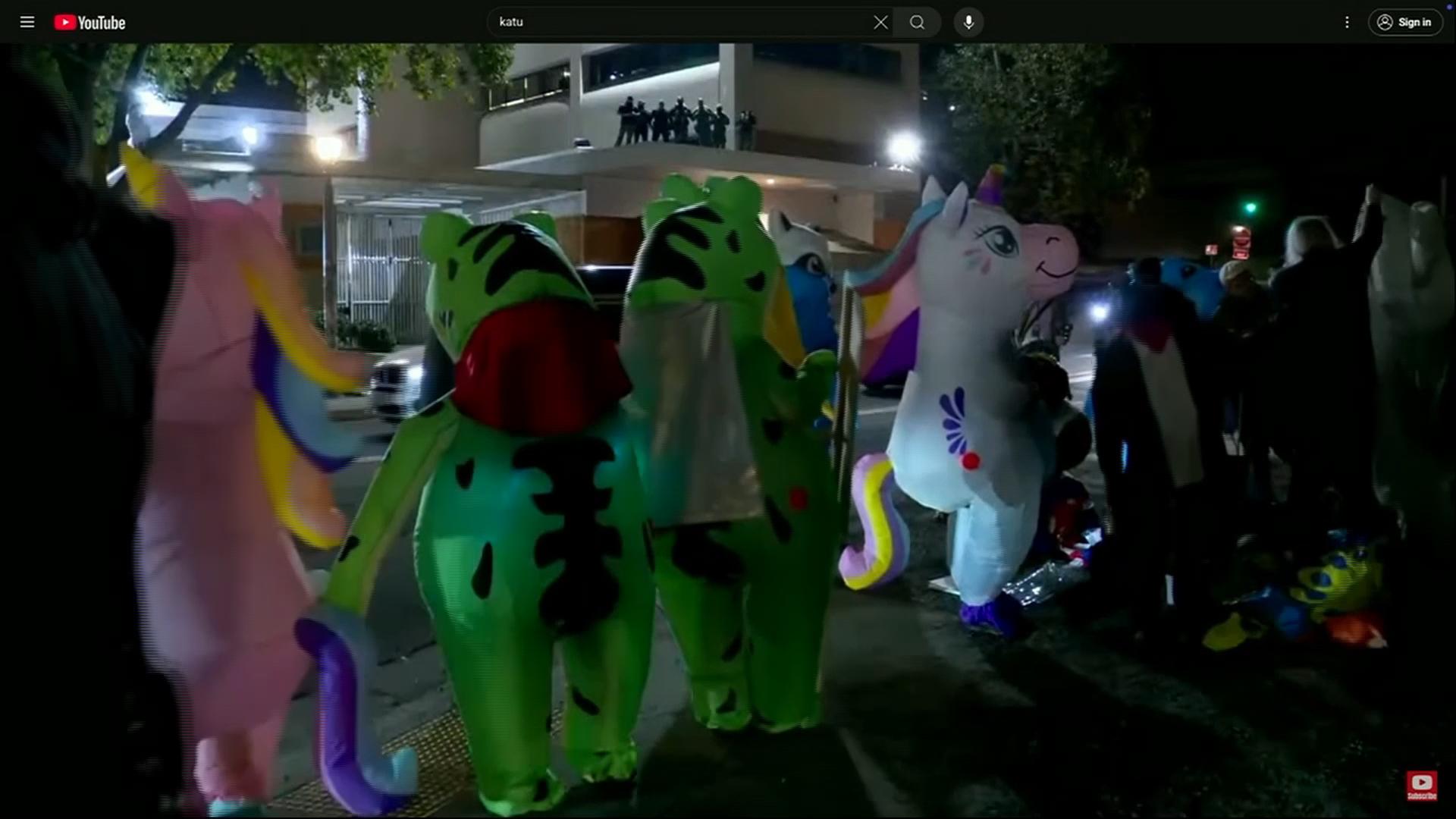 Demonstrators in colorful costumes join Portland protests
