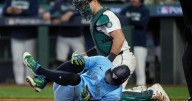 Toronto's George Springer leaves ALCS Game 5 after being hit by kneecap by pitch from Seattle's Woo