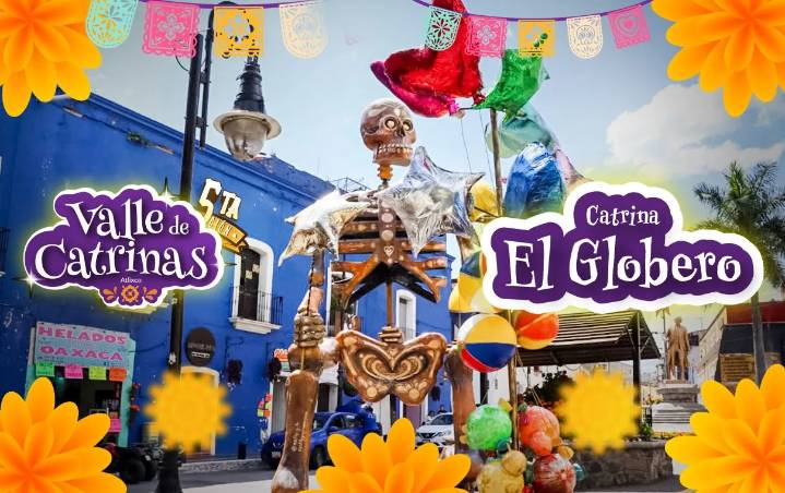 Homenaje a la nostalgia: conoce a “El Globero” escultura del Valle de Catrinas Atlixco.