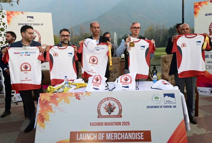 CM Omar Abdullah unveils Kashmir Marathon merchandise, invites runners, fitness enthusiasts & all interested to join Nov 2 event