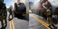Dump truck fire extinguished on Little Neck Road