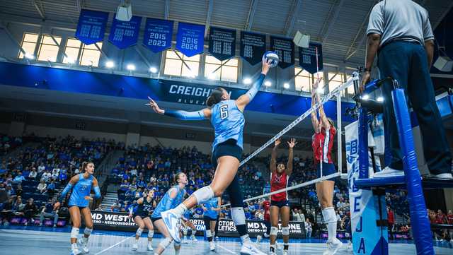 Bluejay volleyball sweeps Red Storm at D.J. Sokol Arena