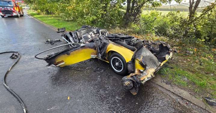 Dramatic pictures show classic sports car destroyed in A38 Devon Expressway blaze