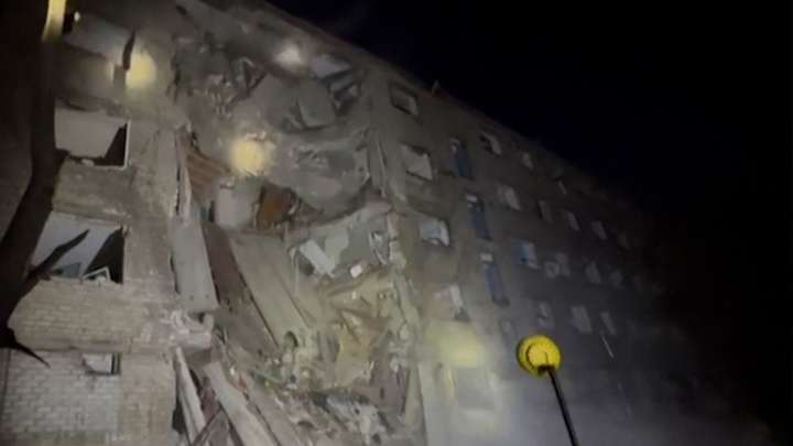 Residential building collapses after Russian strike in Ukraine
