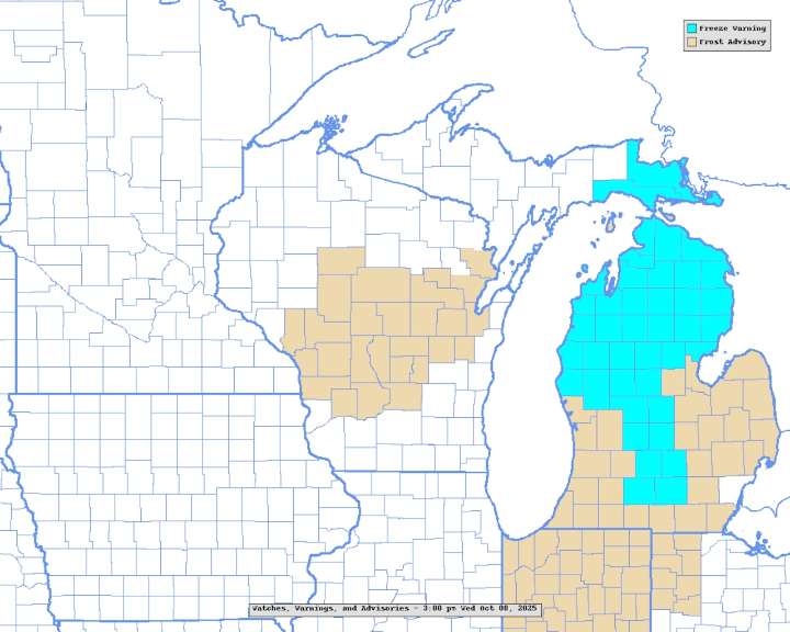 Damaging Freeze Warning issued for large part of Michigan