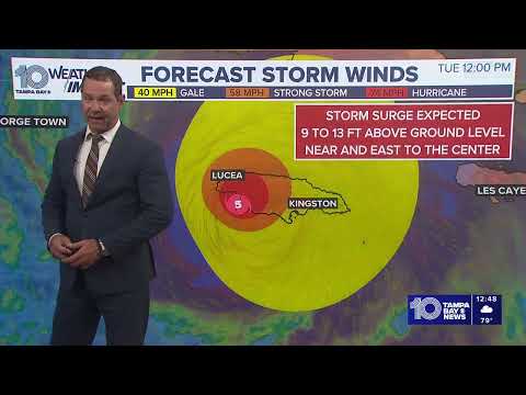 Hurricane Melissa nearing landfall along the coast of Jamaica