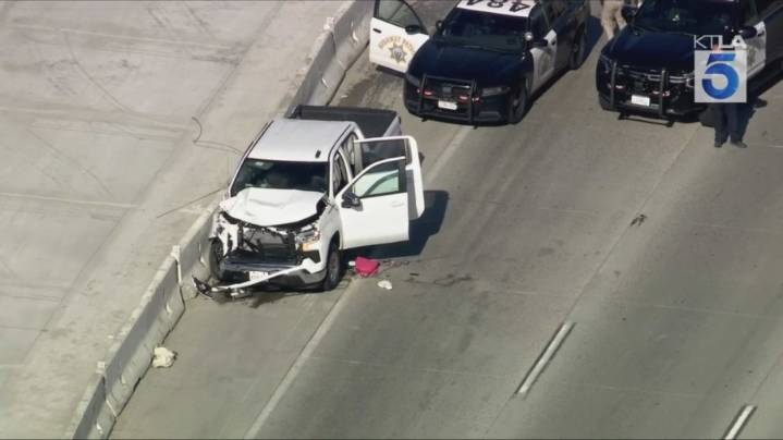 Pursuit of stolen truck ends in crash on 5 Freeway in L.A. County 