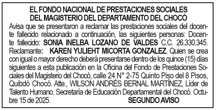 Edicto 2do. aviso Sonia Inelba Lozano de Valdés
