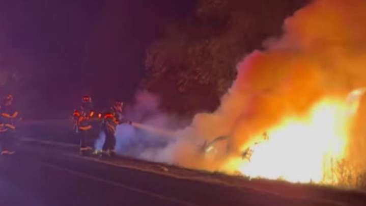 Car catches fire after crash in Lackawanna County