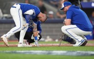 Blue Jays outfielder Lukes back in lineup for Game 2 of ALCS after bruising knee