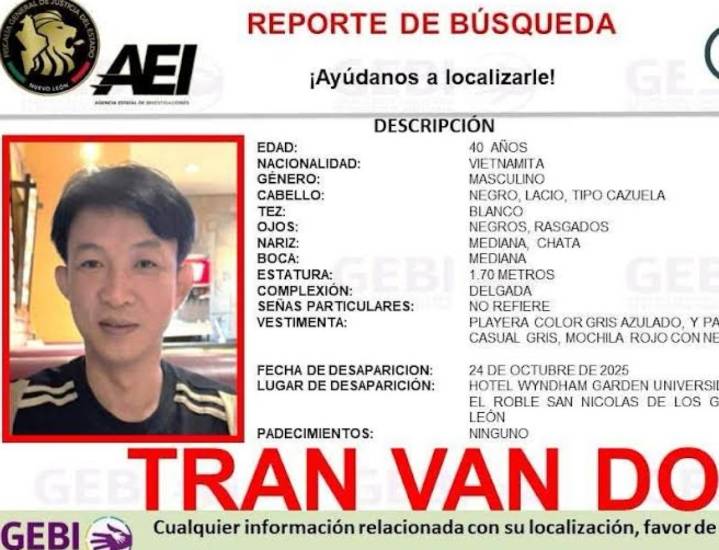 Desaparece vietnamita de 40 años en Nuevo León