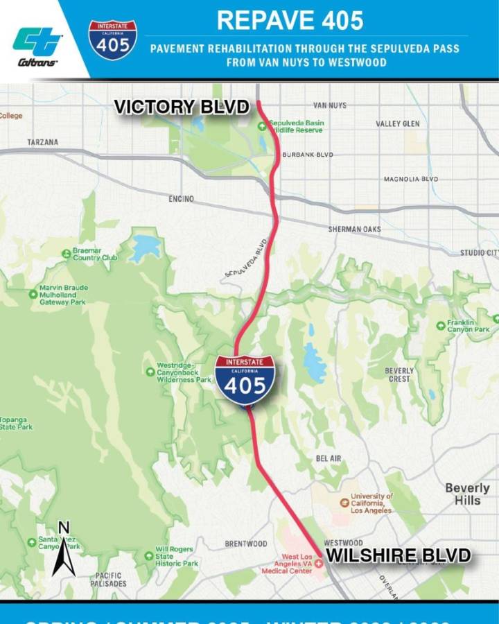 Weekend Overnight Closures on I-405 Through Sepulveda Pass, Oct. 3–5