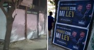 Arrugó: para que no le pongan el traje a rayas y vaya a Villa Urquiza, Bussi tapa los carteles con Milei