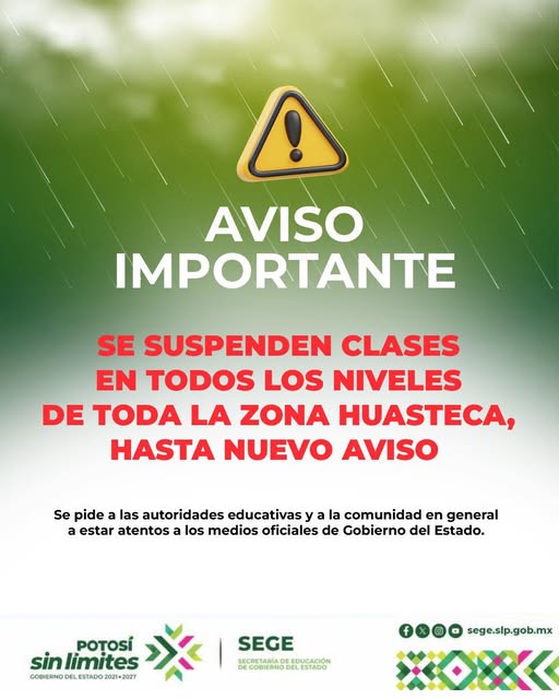Se mantiene suspensión de clases en la Huasteca potosina