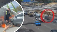 Mitchell Freeway fire: Car goes up in flames after crash before Hutton Street