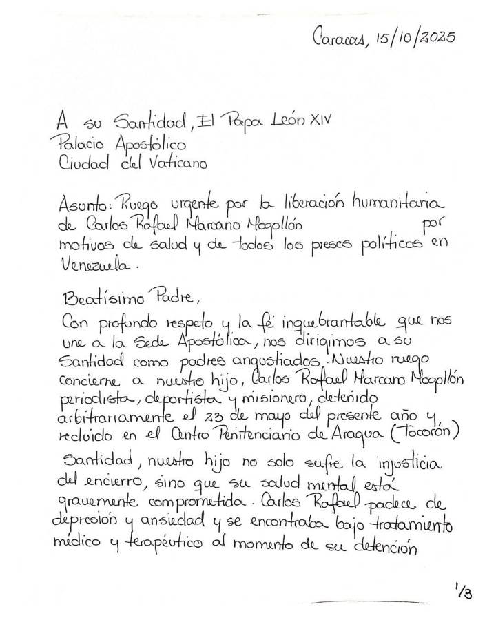 Así fue la carta que los padres de un periodista preso en el país le enviaron al papa León XIV