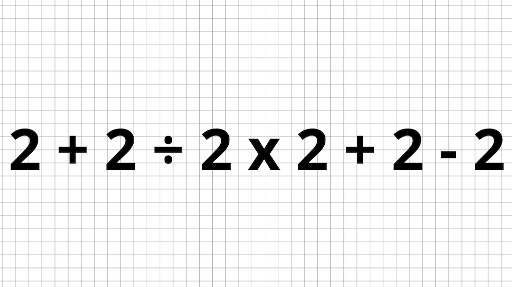 ¿Cuánto es 2 + 2 ÷ 2 x 2 + 2 - 2 ? El desafío matemático que confunde a los genios