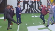 Michael Strahan suffers injury on Fox NFL Sunday set as attempt to run play goes wrong