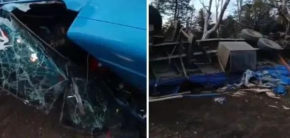 Paso Samoré: violento vuelco de camión cargado de madera deja un conductor herido