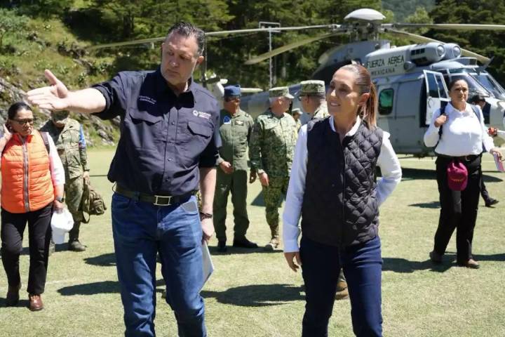 Claudia Sheinbaum visita Pinal de Amoles y garantiza apoyos para todos los damnificados por las lluvias e inundaciones
