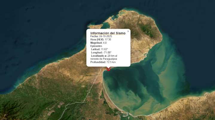 Sismo de magnitud 4.8 sacudió el noreste de Paraguaipoa este viernes