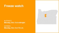 Central Oregon placed under a freeze watch Monday