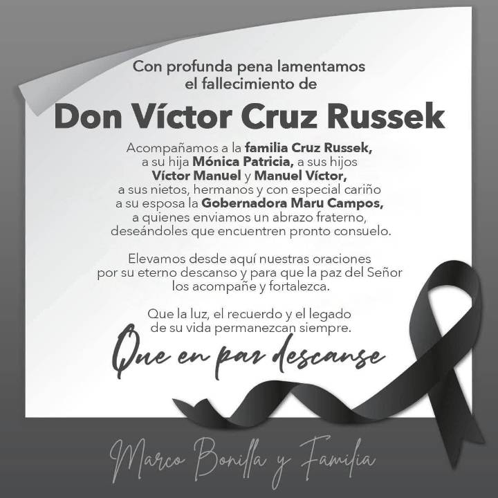 Bonilla expresa condolencias por el fallecimiento de Don Víctor Cruz Russek