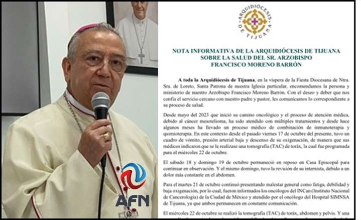 Recomiendan cuidados paliativos para el Arzobispo Moreno Barrón