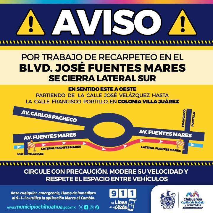 Alerta Vial, trabajará Municipio en recarpeteo en tramo de la boulevard José Fuentes Mares