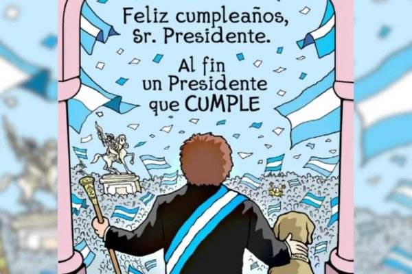 Javier Milei cumple años y, como no tiene amigos, se saluda a sí mismo con un dibujo de Nik... del año pasado