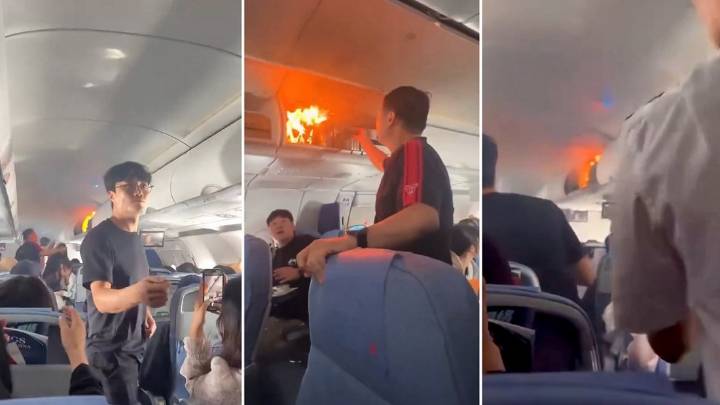 Pánico en el aire: una batería explota y se incendia en un vuelo repleto de pasajeros (+Video) 18 de octubre de 2025 | Internacional En el video se observan las llamas emergiendo de una de las maletas