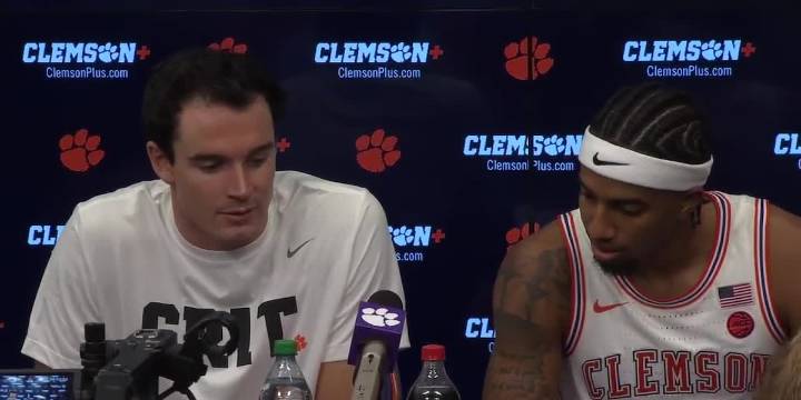 Clemson men's basketball player post game following exhibition game against Presbyterian