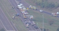 Truck hauling "electronic materials" catches fire on Route 422 westbound in Collegeville, Pennsylvania