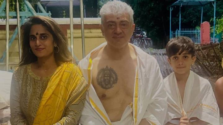 Ajith Kumar Flaunts Goddess Tattoo On Chest For First Time During Family's Temple Visit