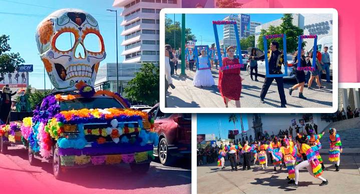Catrinas, música y ofrendas dan vida a procesión del Día de Muertos en Unison de Hermosillo