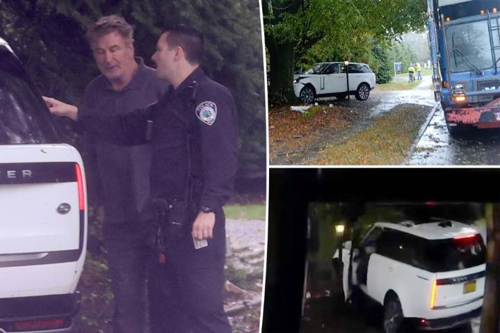 Moment Alec Baldwin slammed into tree shown in dashcam video
