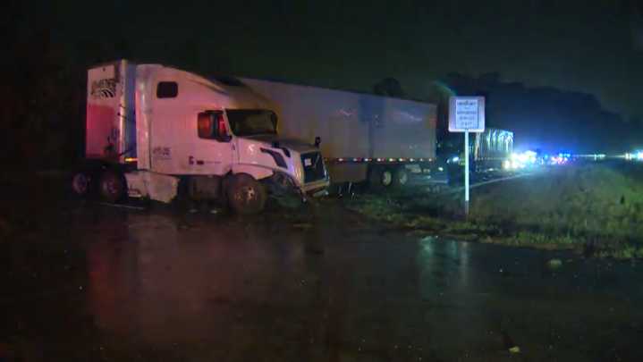 Lanes reopen following crash involving multiple semi trucks on I