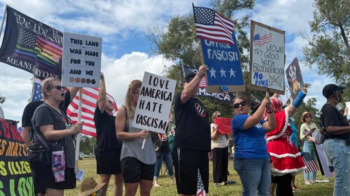 Beaumont residents gather for 'No Kings' protest at Rogers Park as millions rally nationwide