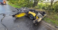 Dramatic pictures show classic sports car destroyed in A38 Devon Expressway blaze