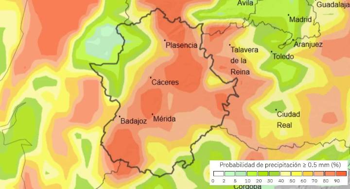 Cambio de tiempo en Extremadura: anuncian lluvias y más humedad desde el lunes