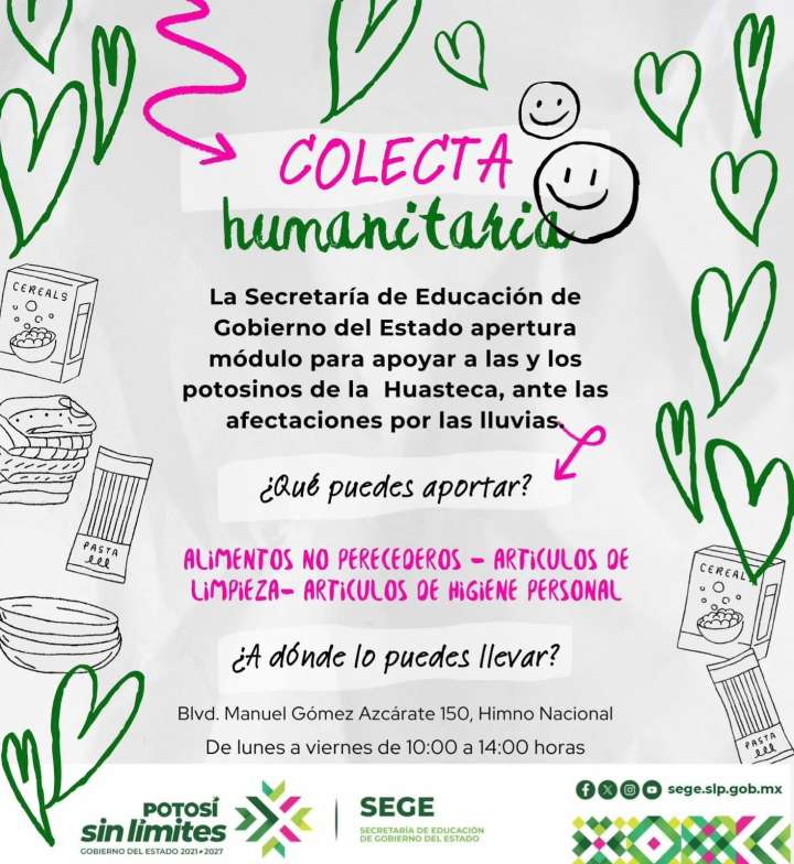 SEGE mantiene colecta para apoyar a afectados por lluvias en la Huasteca
