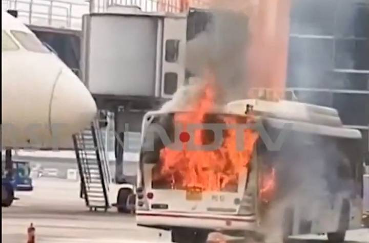 Air India Bus Catches Fire At Delhi Airport Terminal 3, No Casualties Yet: Watch Video
