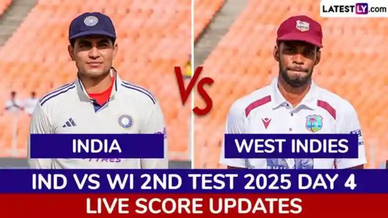 Cricket IND 63/1 in 18 Overs (Target: 121) at Stumps | India vs West Indies Highlights of 2nd Test 2025 Day 4: KL Rahul, Sai Sudharsan Take India Near Victory