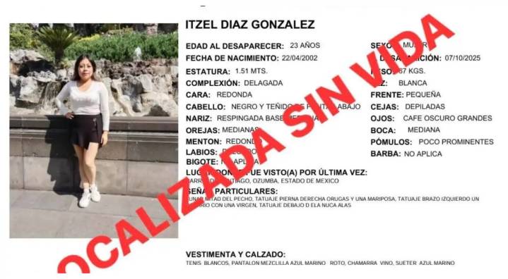 Hallan sin vida dentro de una cisterna a Itzel Díaz González, desaparecida tras salir a cenar en Edomex